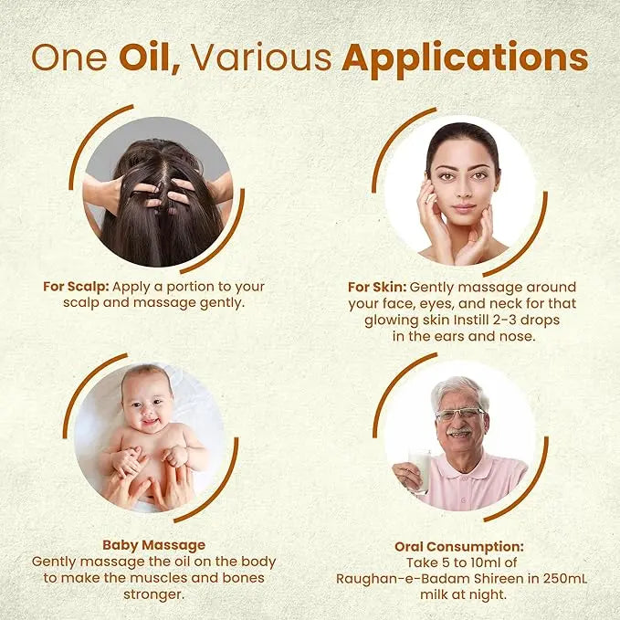 Hamdard Raughan-E-Badam Shireen 25ml (Pack of 3) | Natural Sweet Almond Oil for Skin, Hair & Body Wellness