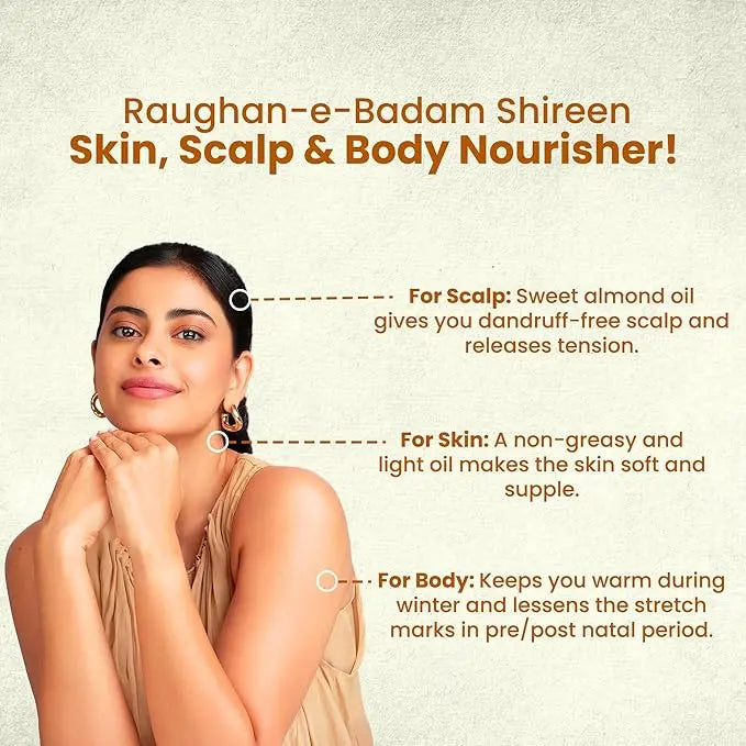 Hamdard Raughan-E-Badam Shireen 25ml (Pack of 3) | Natural Sweet Almond Oil for Skin, Hair & Body Wellness