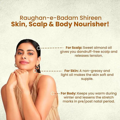 Hamdard Raughan-E-Badam Shireen 25ml (Pack of 3) | Natural Sweet Almond Oil for Skin, Hair & Body Wellness