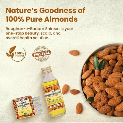 Hamdard Raughan-E-Badam Shireen 25ml (Pack of 3) | Natural Sweet Almond Oil for Skin, Hair & Body Wellness