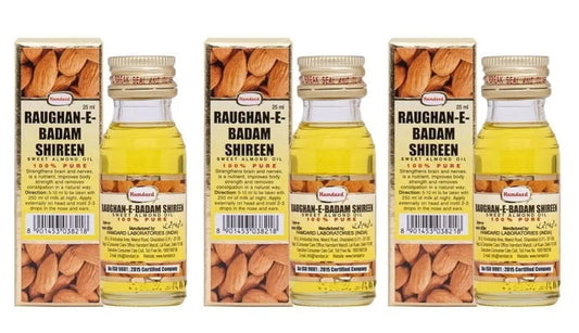 Hamdard Raughan-E-Badam Shireen 25ml (Pack of 3) | Natural Sweet Almond Oil for Skin, Hair & Body Wellness
