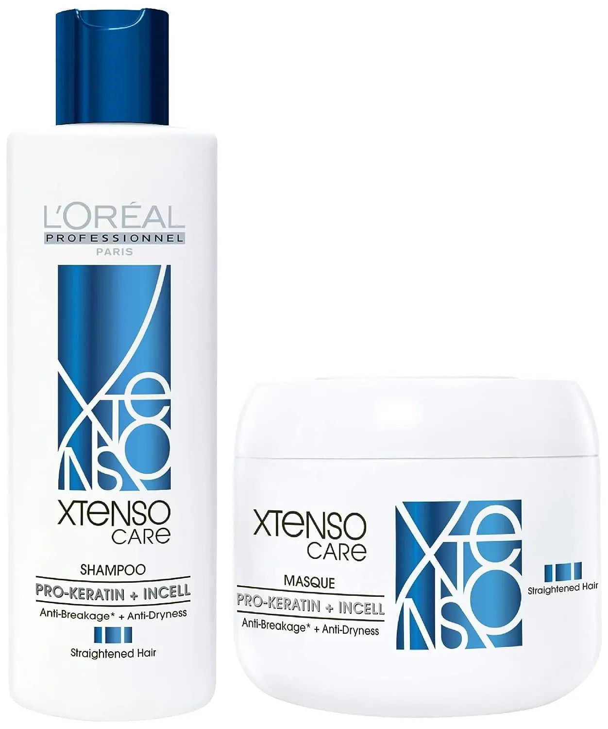 L'Oréal Professionnel Xtenso Care Combo – Shampoo 250ml + Hair Masque 196g | For Straightened & Chemically Treated Hair | BLUE Pack