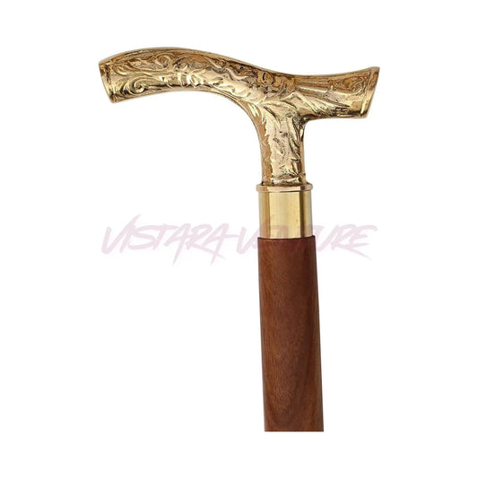 Walking Cane with Brass Handle – Handmade 36" Wooden Walking Stick for Men & Women – brass handle walking stick