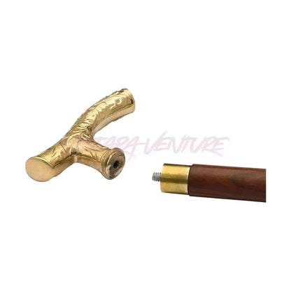 Walking Cane with Brass Handle – Handmade 36" Wooden Walking Stick for Men & Women – brass handle walking stick V2deliver.com