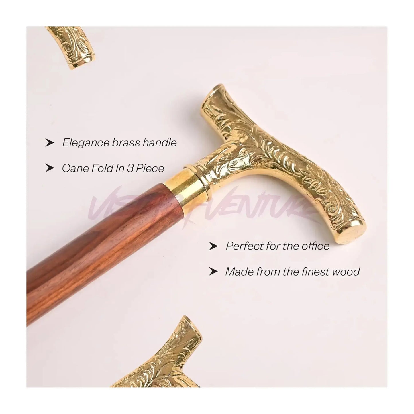Walking Cane with Brass Handle – Handmade 36" Wooden Walking Stick for Men & Women – brass handle walking stick V2deliver.com