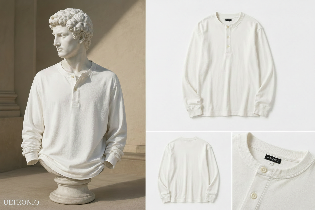 Ultronio Henley Long Sleeve Tee – Off White