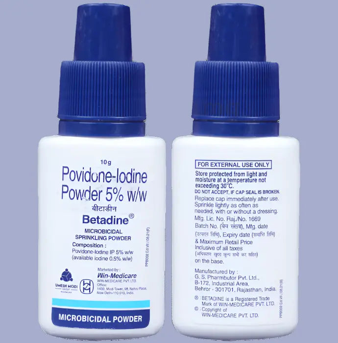 Betadine Antiseptic Powder 10g – Pack of 2 | Povidone Iodine 2.5% | Wound Healing & Infection Protection