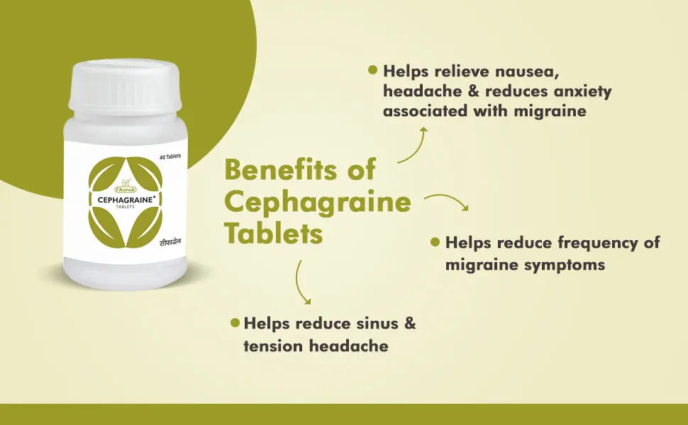 Charak Cephagraine Tablets – Migraine & Sinusitis Relief | Pack of 2 × 40 Tablets | Ayurvedic Headache Formula