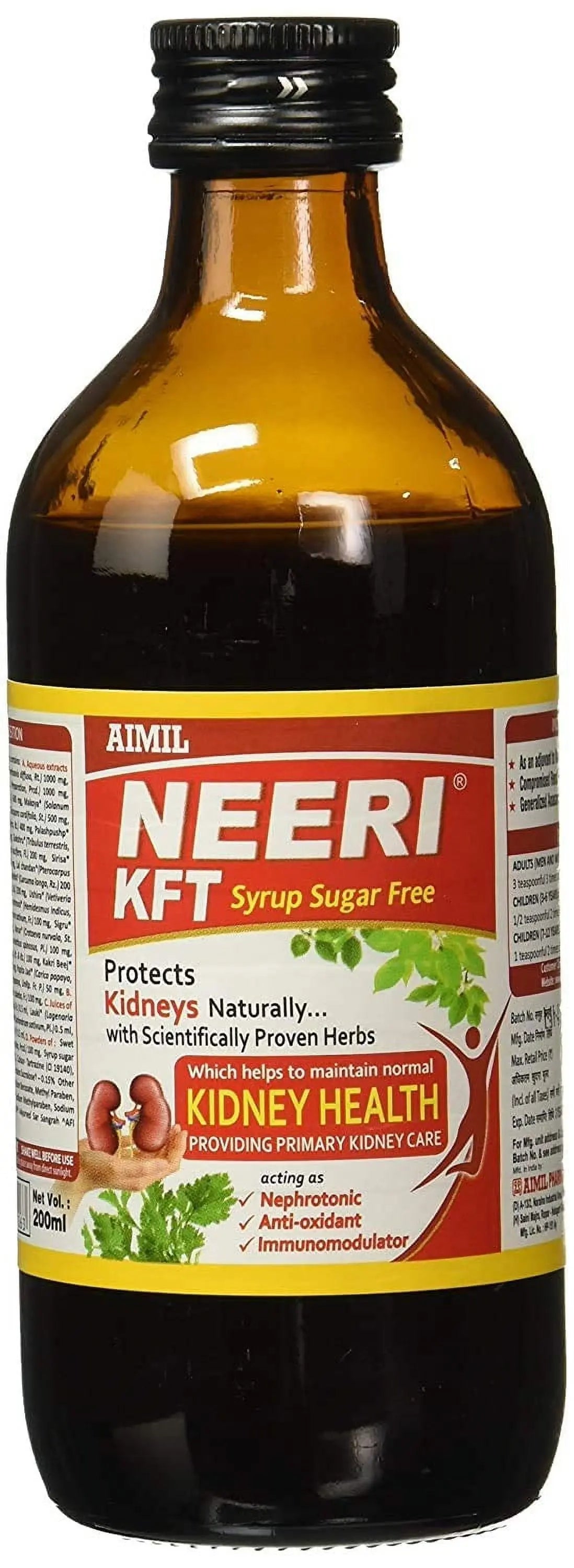 Aimil Neeri KFT Sugar-Free Syrup 200ml | Ayurvedic Kidney Support Tonic | For Renal Wellness & Detox