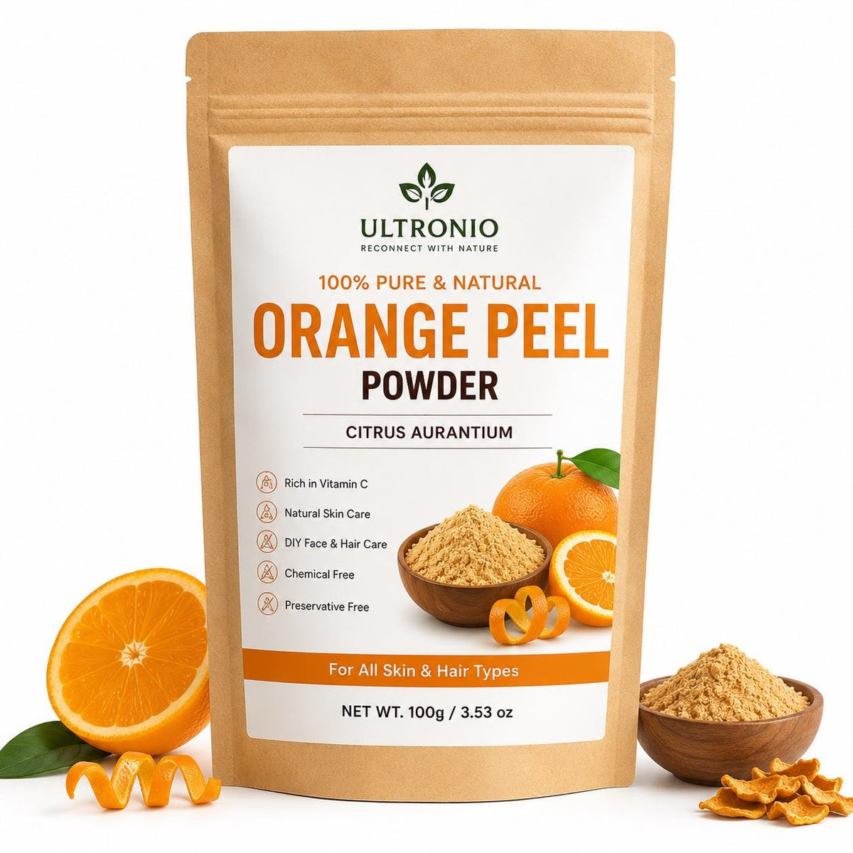 100% Pure Orange Peel Powder for Face & Hair