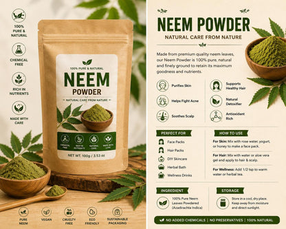 100% Pure Neem Leaf Powder for Skin & Hair Care (Natural Herbal)