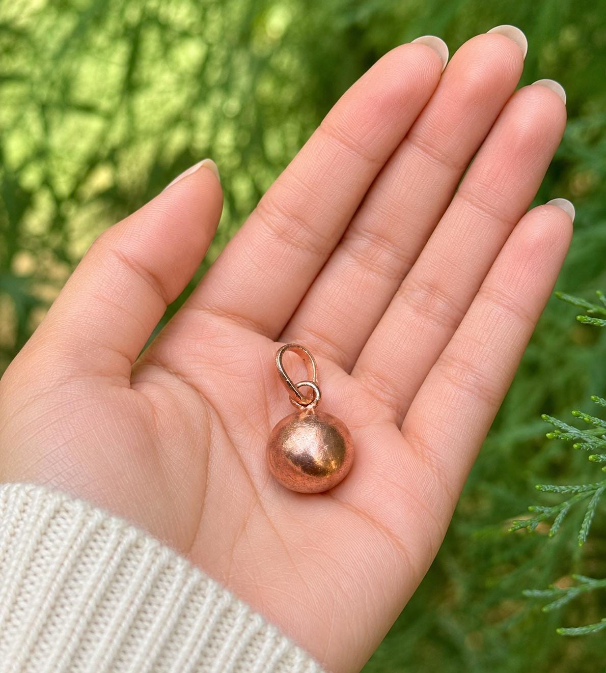 Pure Copper Healing Ball Pendant – Handmade Spiritual Jewelry