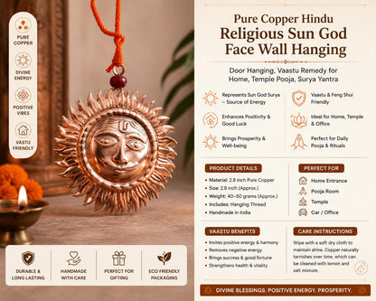 Handmade Copper Sun Face Wall Hanging, Traditional Artisan Metal Décor Accent