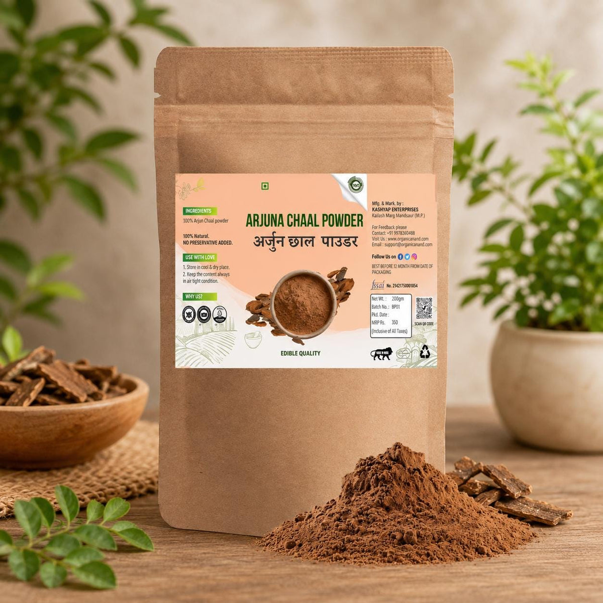 Organic Arjuna Chaal Powder | 100% Pure Arjun Bark Powder | Natural Herbal Supplement | No Preservatives