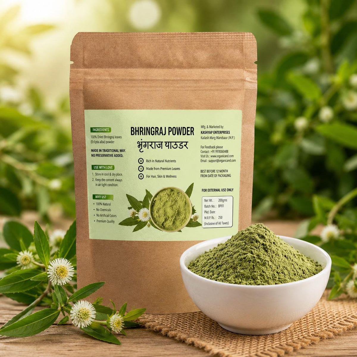 Organic Bhringraj Powder for Hair Growth | Pure Ayurvedic Leaf Powder