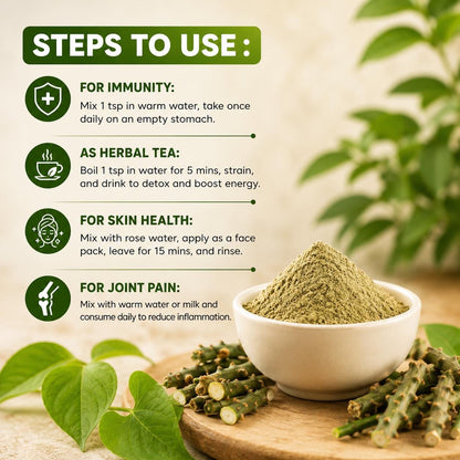 Organic Giloy Powder | Pure Guduchi Stem | Natural Immunity Support, Ayurvedic Supplement