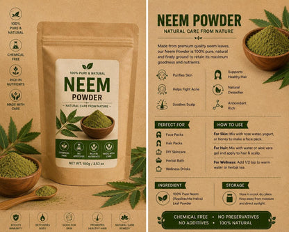 100% Pure Neem Leaf Powder for Skin & Hair Care (Natural Herbal)