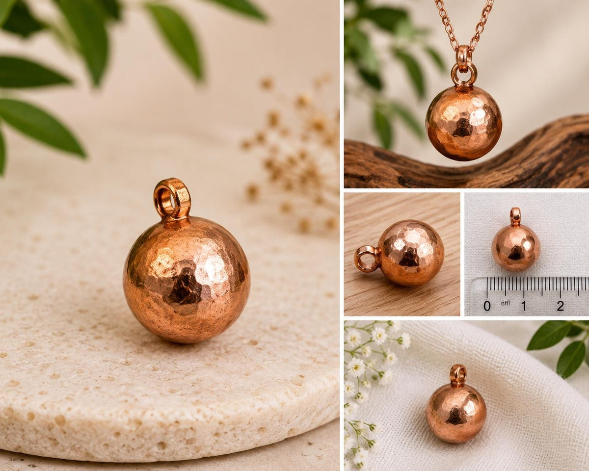 Handmade Solid Copper Healing Ball Pendant, Minimal Spiritual Jewelry Accessory