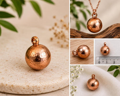 Handmade Solid Copper Healing Ball Pendant, Minimal Spiritual Jewelry Accessory
