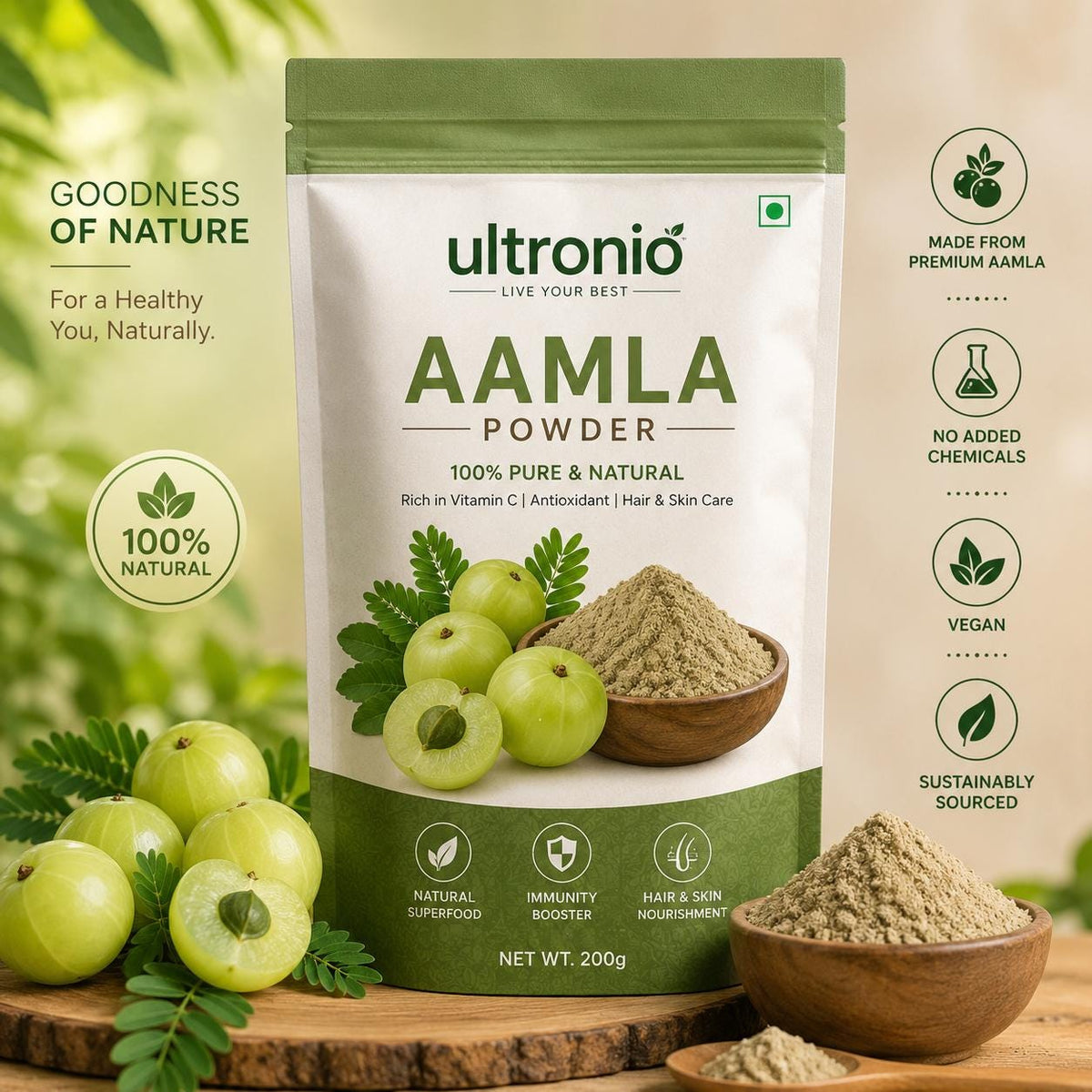 Natural Amla Powder for Hair, Skin, DIY Beauty, Finely Ground Herbal Botanical