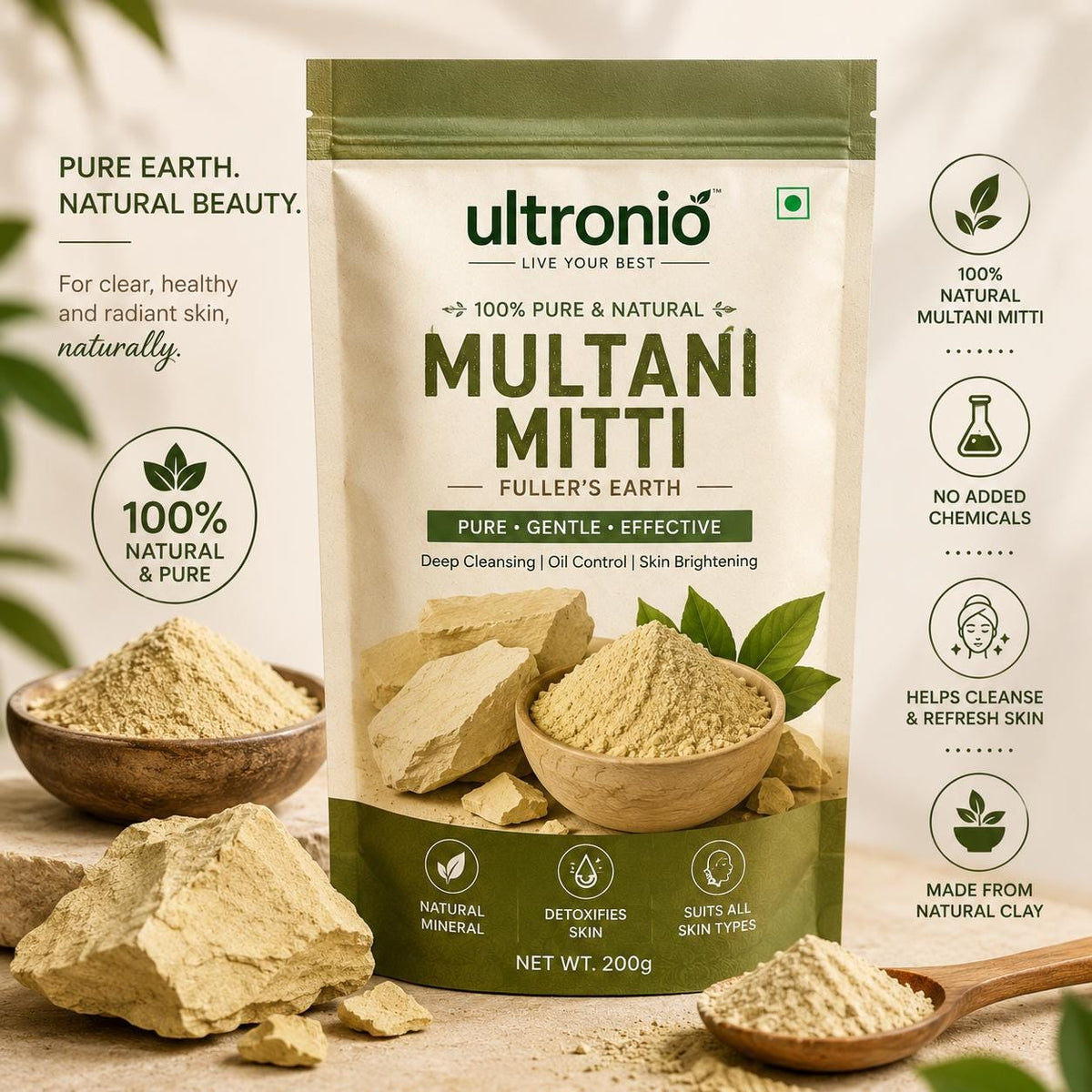 Multani Mitti Powder, Fuller’s Earth Clay for DIY Skincare, Natural Face Pack