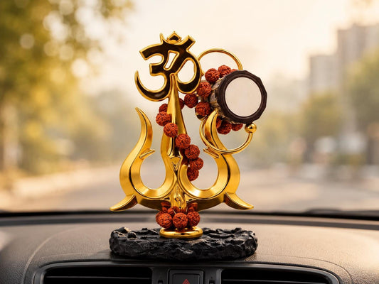 Handmade Trident Drum Showpiece, Black Gold Resin Dashboard Ornament, Compact Desk Figurine