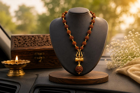 Natural Rudraksha Bead Necklace with Trishul Pendant | Spiritual Mala for Men