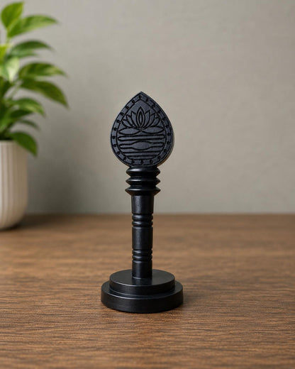 Handmade Karungali Vel with Stand, Natural Unpolished Ebony Wood (3 Inches) for Puja Worship