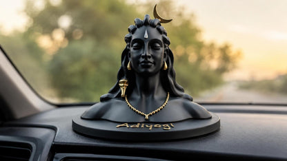 Adiyogi Shiva Statue, Black Matte Resin Idol for Car Dashboard, Home Temple Decor