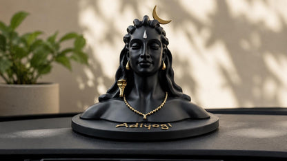 Adiyogi Shiva Statue, Black Matte Resin Idol for Car Dashboard, Home Temple Decor