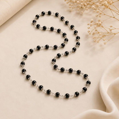 Original Karungali Ebony Wood Mala – 54 Beads (8mm) with Silver Caps | Meditation Prayer Necklace
