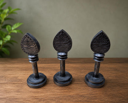Handmade Karungali Vel with Stand, Natural Unpolished Ebony Wood (3 Inches) for Puja Worship