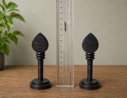 Handmade Karungali Vel with Stand, Natural Unpolished Ebony Wood (3 Inches) for Puja Worship