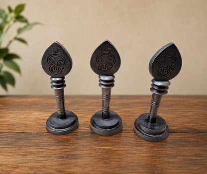 Handmade Karungali Vel with Stand, Natural Unpolished Ebony Wood (3 Inches) for Puja Worship