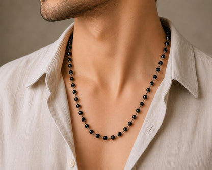 Original Karungali Ebony Wood Mala – 54 Beads (8mm) with Silver Caps | Meditation Prayer Necklace