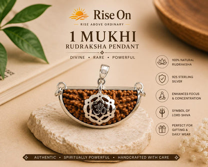 1 Mukhi Rudraksha Pendant | Natural Sacred Bead, 925 Sterling Silver, Lord Shiva Spiritual Necklace