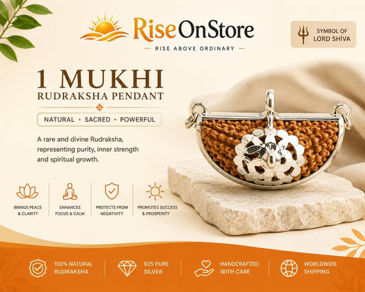 1 Mukhi Rudraksha Pendant | Natural Sacred Bead, 925 Sterling Silver, Lord Shiva Spiritual Necklace