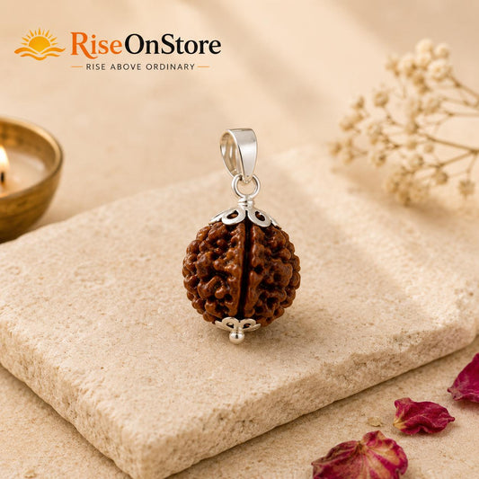 4 Mukhi Rudraksha Pendant | Sterling Silver | Natural Sacred Bead | Spiritual Jewelry