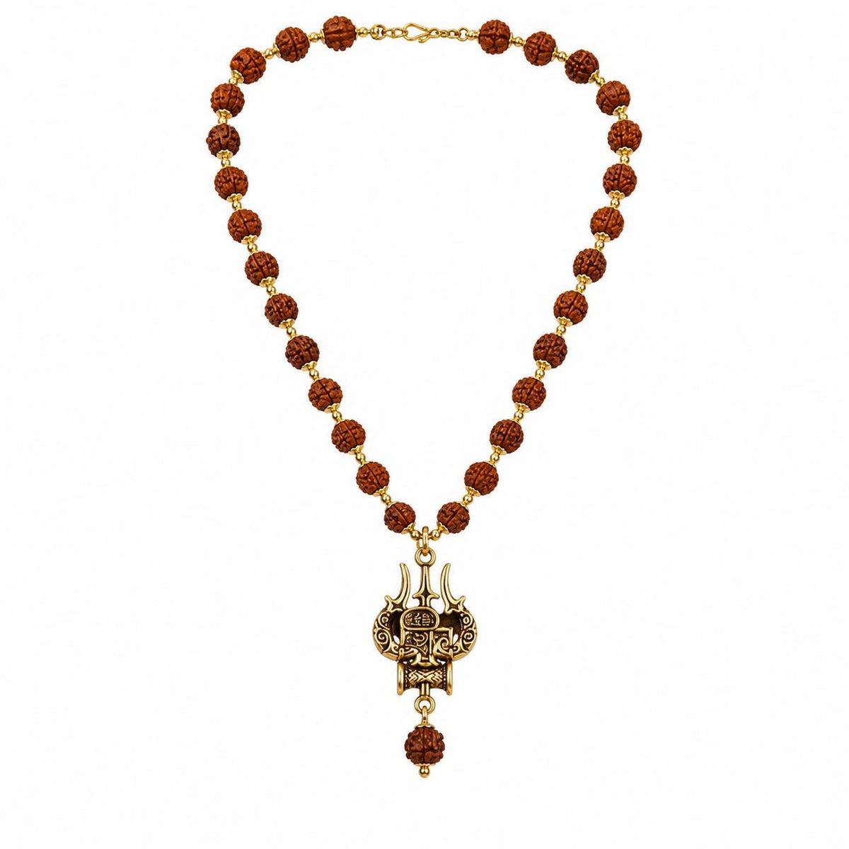 Rudraksha Bead Necklace with Trishul Shiva Pendant | Natural Spiritual Mala | Meditation & Yoga Necklace