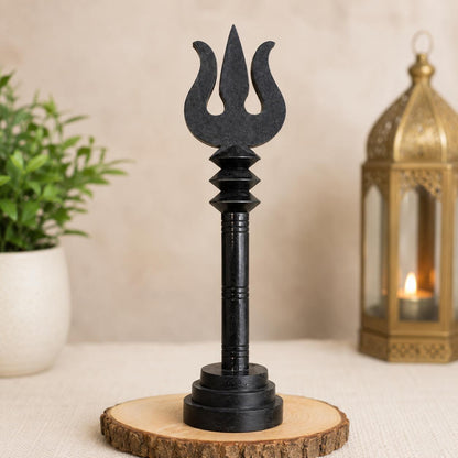 Handmade Karungali Ebony Wood Trishul with Stand – 6 Inch Sacred Puja Decor