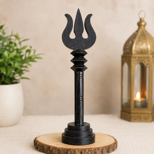 Handmade Karungali Ebony Wood Trishul with Stand – 6 Inch Sacred Puja Decor