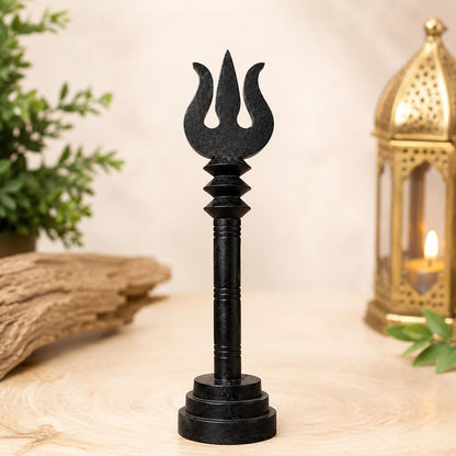 Handmade Karungali Ebony Wood Trishul with Stand – 6 Inch Sacred Puja Decor