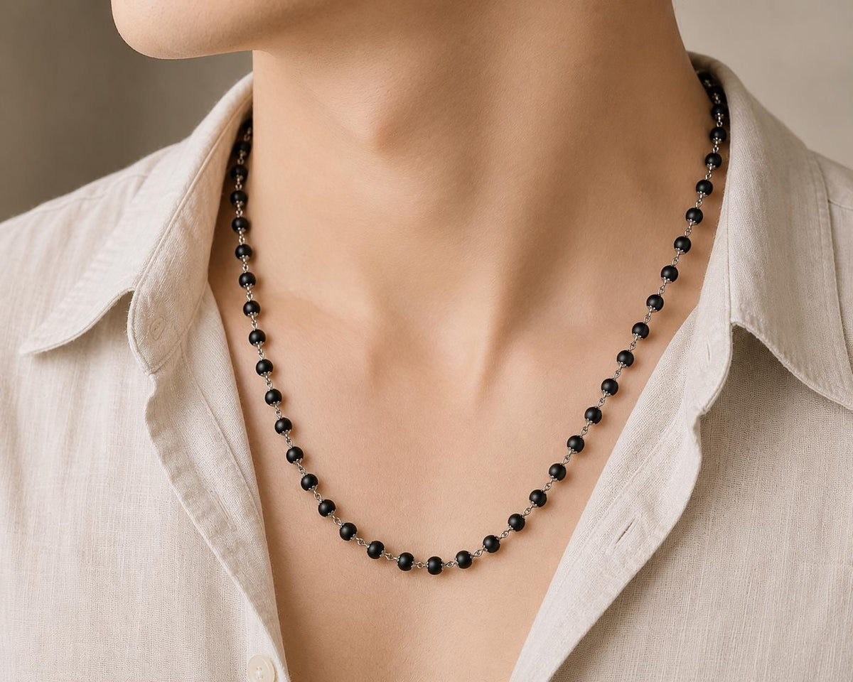 Original Karungali Ebony Wood Mala – 54 Beads (8mm) with Silver Caps | Meditation Prayer Necklace