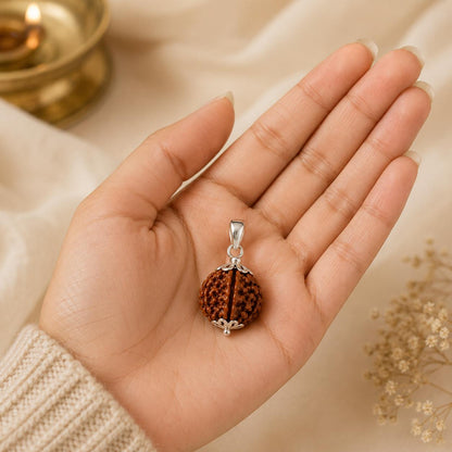 4 Mukhi Rudraksha Pendant | Sterling Silver | Natural Sacred Bead | Spiritual Jewelry