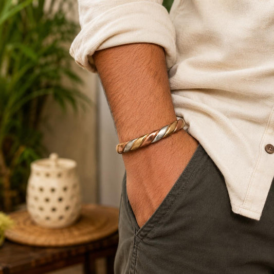 Pure Ashtadhatu Twisted Bangle | Adjustable 8-Metal Indian Cuff Bracelet