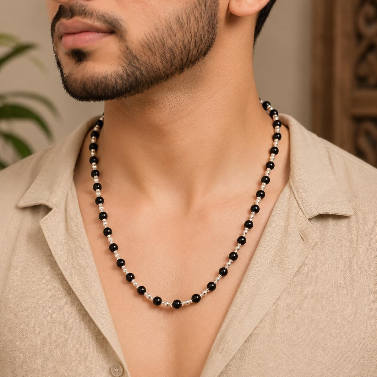 Original Karungali Ebony Wood Mala – 54 Beads (8mm) with Silver Caps | Meditation Prayer Necklace