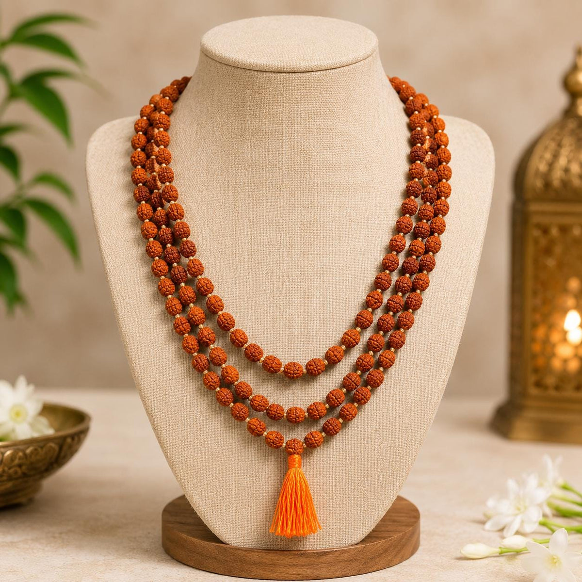 Lab Certified 5 Mukhi Rudraksha Mala, 108+1 Knotted Beads, 6mm Natural Prayer Rosary