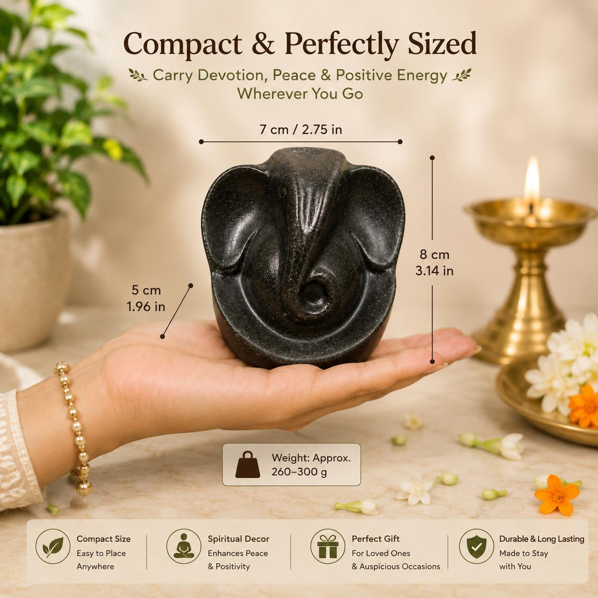 Hand-Carved Pyrite Ganesha Idol | Natural Crystal Statue for Home Temple, Meditation Altar
