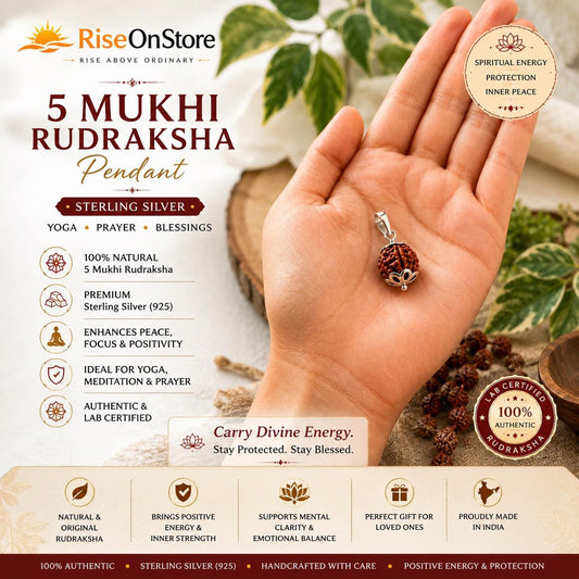 Sterling Silver 5 Mukhi Rudraksha Pendant | Natural Prayer Bead Yoga Jewelry