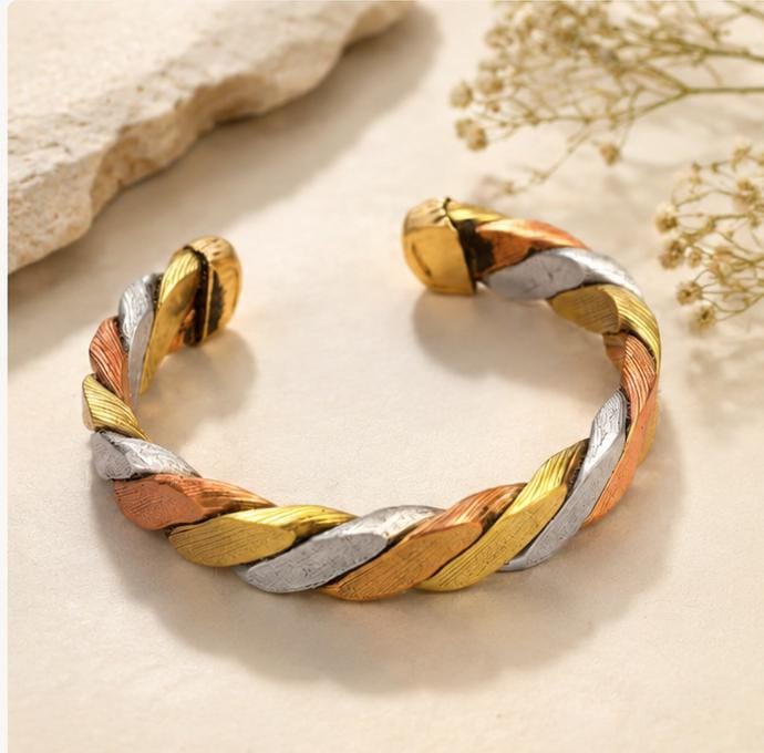 Pure Ashtadhatu Twisted Bangle | Adjustable 8-Metal Indian Cuff Bracelet